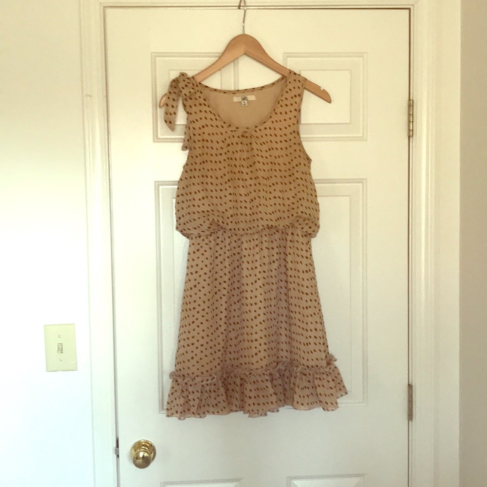 MODCLOTH Tan polka dot dress with shoulder bow
